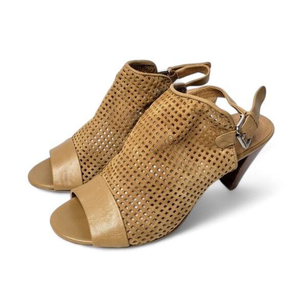 Tahari Eloise Perforated Suede Slingback Heels Women's Tan Peep Toe Bootie 7 - Picture 4 of 11
